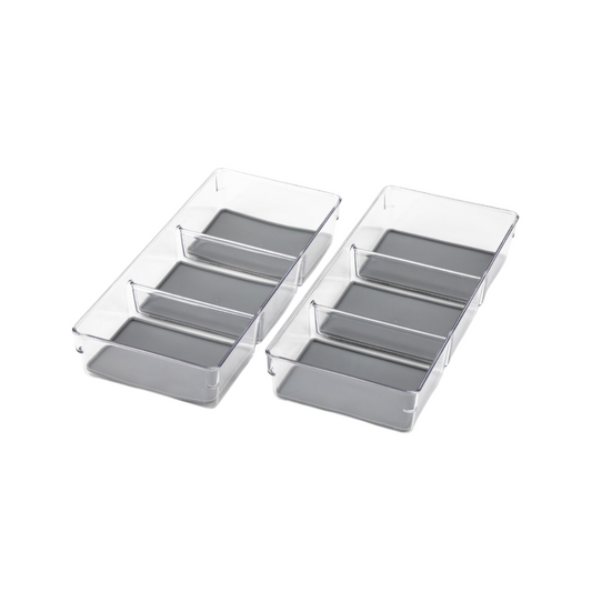 Set of 2 Non-Skid 3-Section Multipurpose Organizers - Pewter