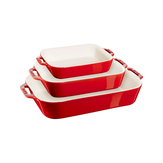 Staub Ceramic Rectangular Baking Dish 3 Piece Set - Cherry