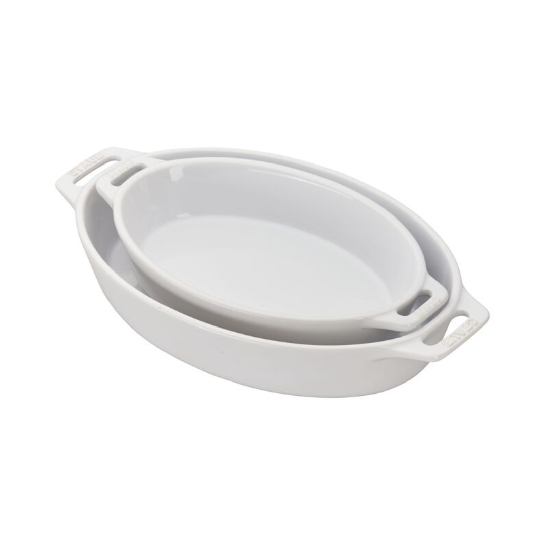 Staub Ceramic Oval Baking Dish 2 Piece Set - White