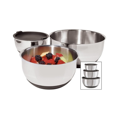 Set of 3 Stainless Steel Bowls w/ Lids