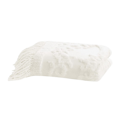 Chloe 100% Cotton Tufted Chenille Lightweight Throw With Fringe Tassel - Ivory