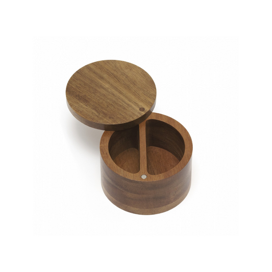 Acacia Divided Salt Box with Swivel Cover