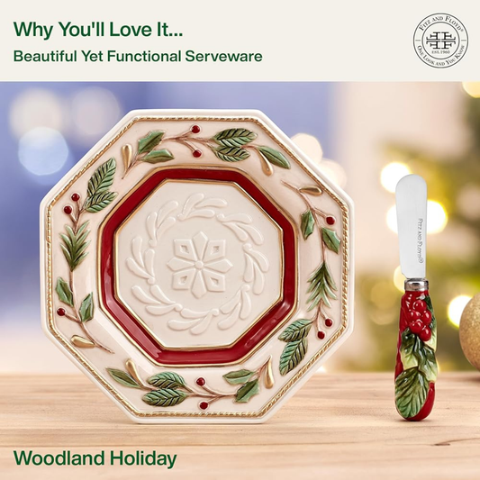Woodland Holiday Appetizer Plate and Spreader Set