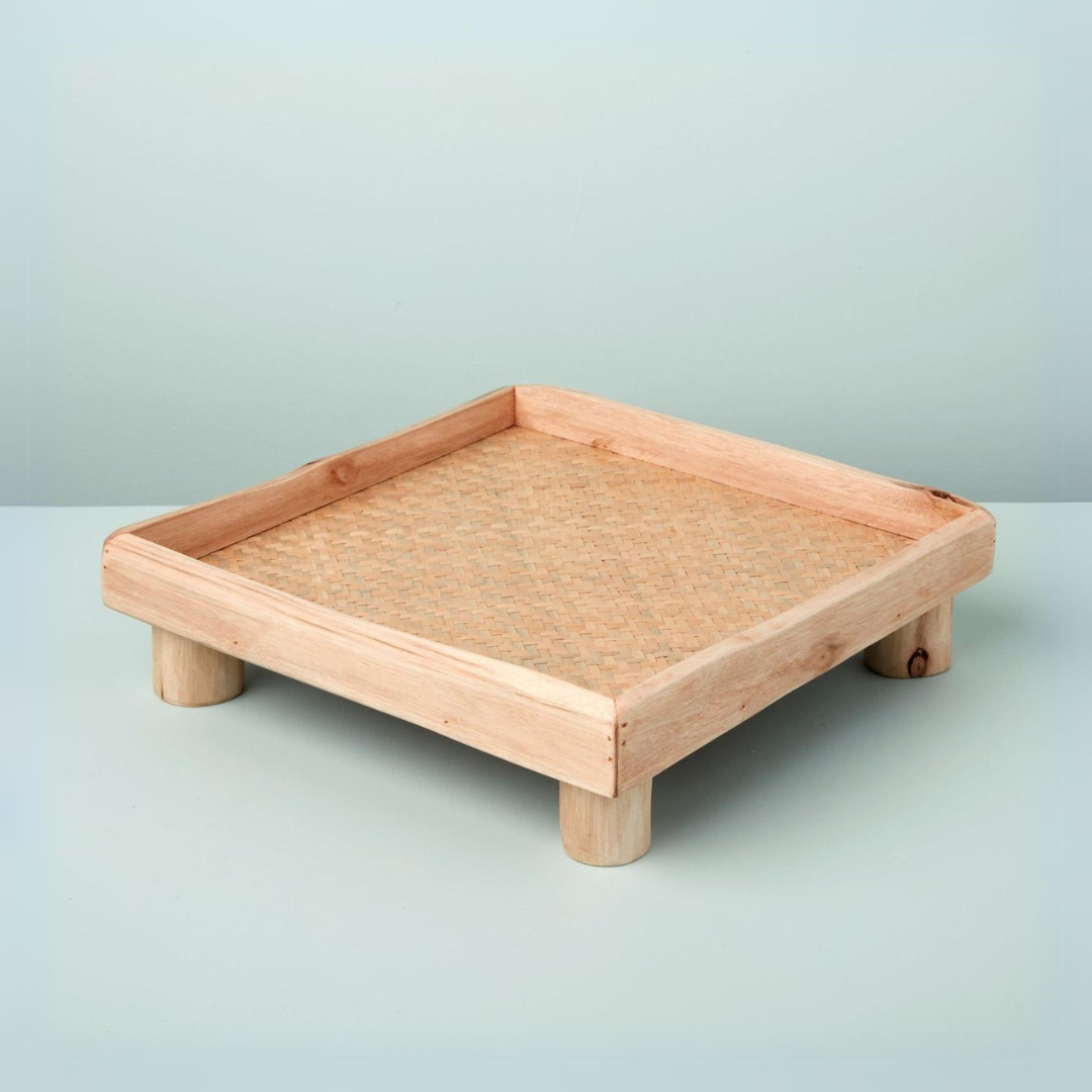 Miramar Reclaimed Wood Square Footed Tray, Medium