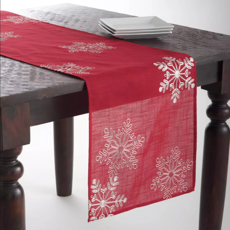 Camino de mesa con diseño de copos de nieve, rojo, 16 x 70 pulgadas