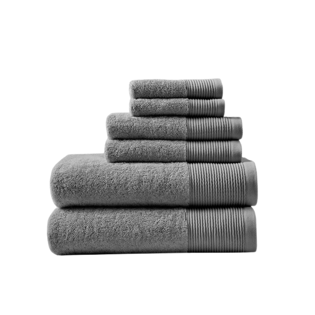 Nuage Cotton Tencel Blend Antimicrobial 6 Piece Towel Set - Charcoal