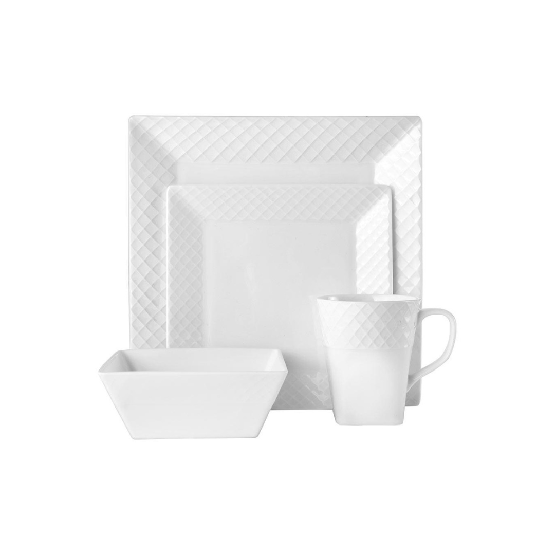 Trellis White Square 16 Piece Dinnerware Set, Service for 4