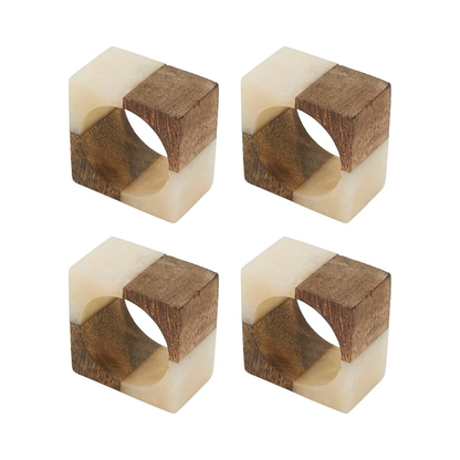 Wood And Resin Napkin Ring Set Of 4
