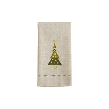 Embroidered and Hemstitched Christmas Tree Guest Towel