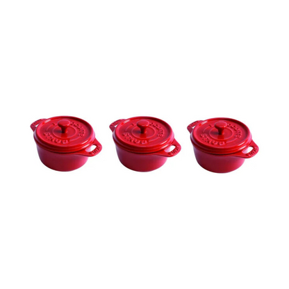 Staub Ceramic Mini Round Cocotte Set of 3 - Cherry