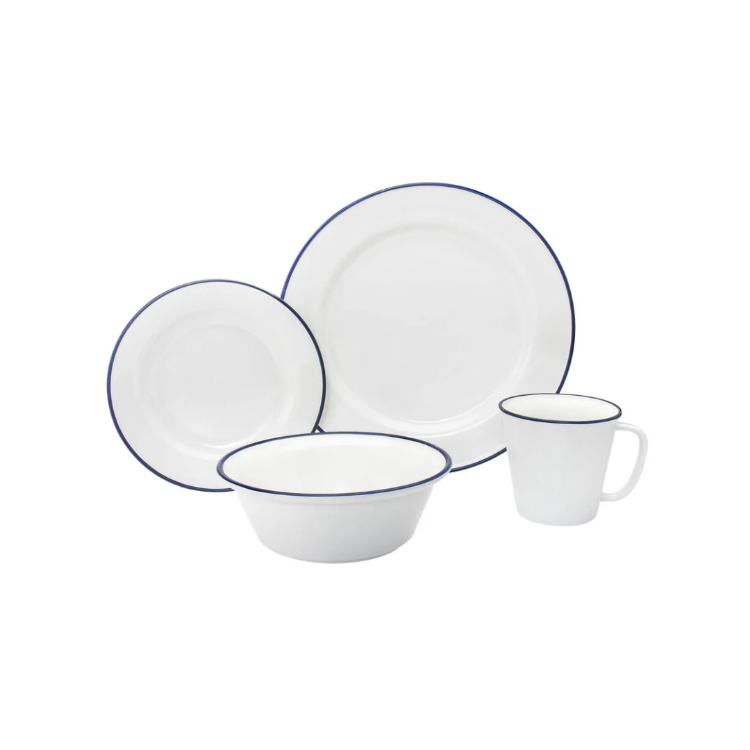 Bistro Blue Rim Porcelain 16 Piece