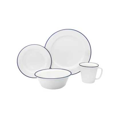 Bistro Blue Rim Porcelain 16 Piece