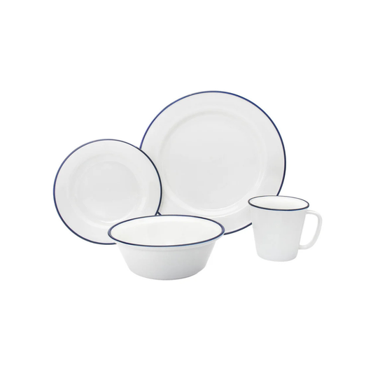 Bistro Blue Rim Porcelain 16 Piece