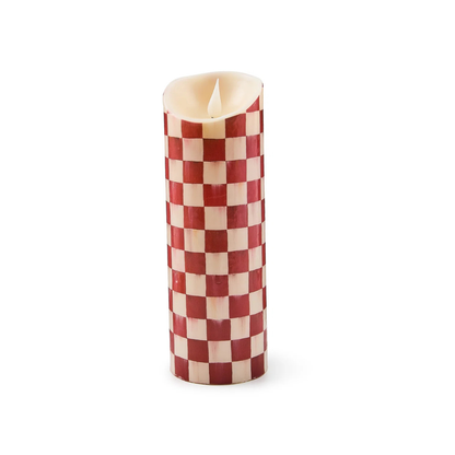 Cherry Check Flameless Pillar Candle 9"