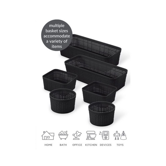 N&T 6pc Weave Organizer Basket Set Plastic Black