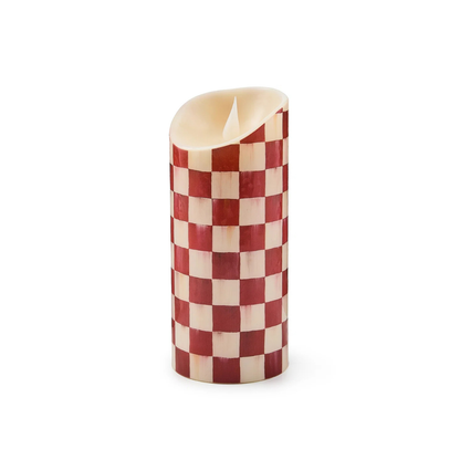 Cherry Check Flameless Pillar Candle 7"