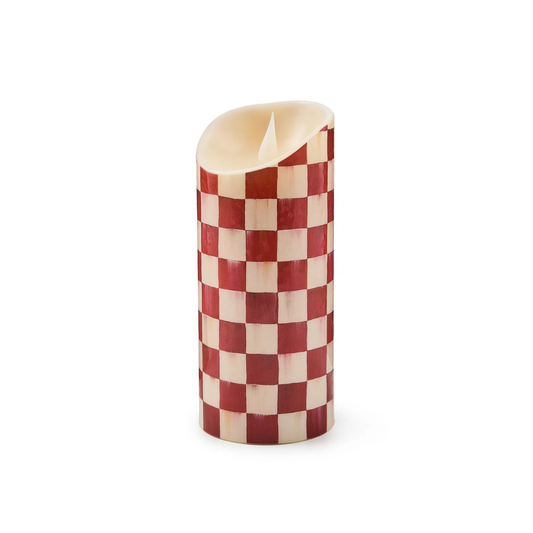 Cherry Check Flameless Pillar Candle 7"