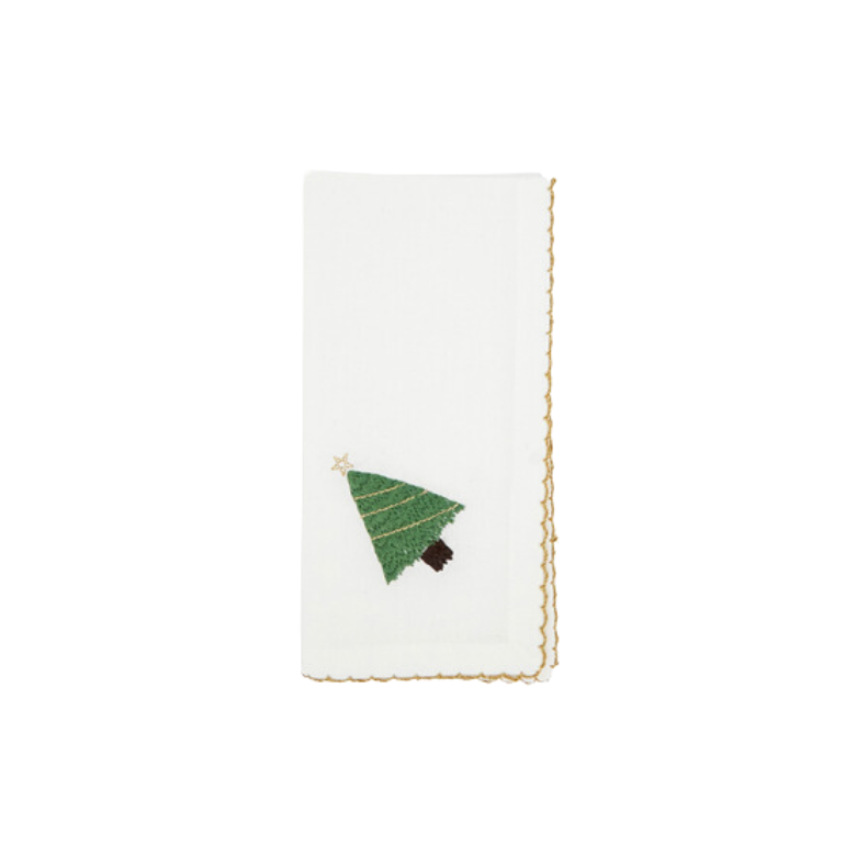 Servilleta de árbol de Navidad con puntada de látigo, color blanco, 18"