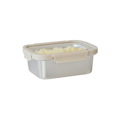 Vanilla Rect. Microwave Safe S/S Container With Vented Glass Lid- 61oz
