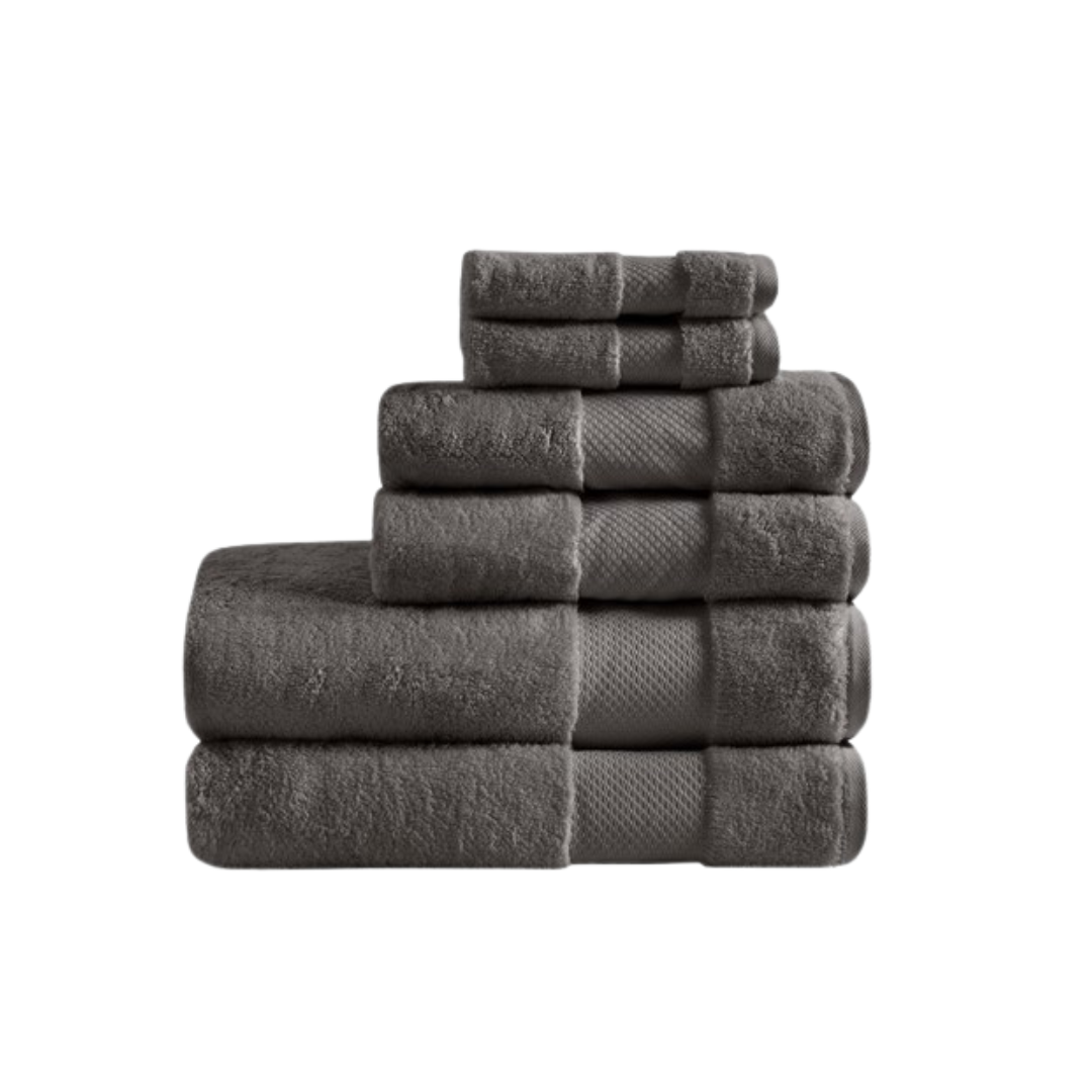 Turkish Cotton 6 Piece Bath Towel Set - Charcoal