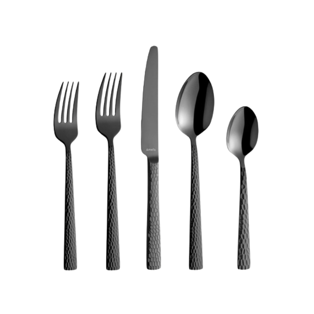 "Felicity" Flatware Set, Hammered Black, 20pcs.