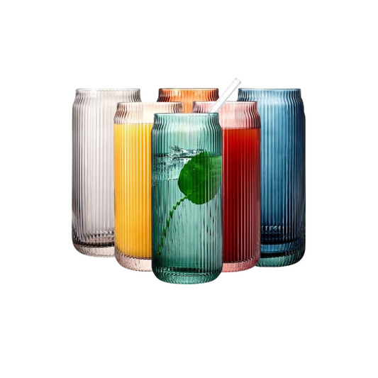 Set of 6 Colorful Highball Glasses & Glass Straws