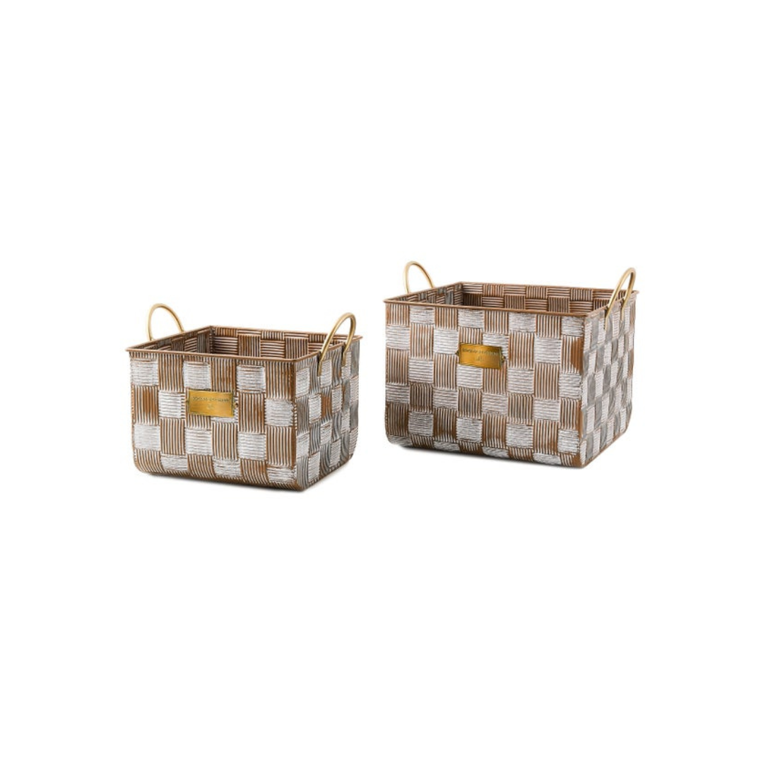 Mocha Textured Check Baskets, Set of 2