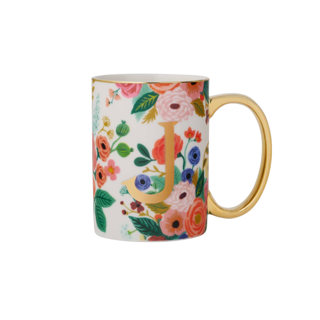 Taza de porcelana con monograma para fiestas en el jardín - J