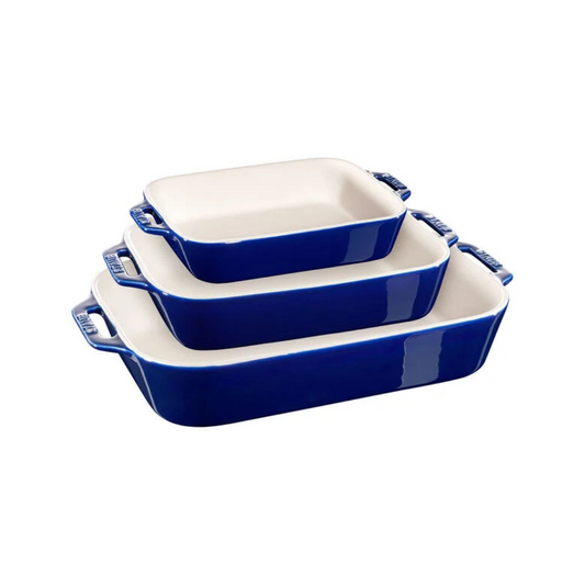 Staub Ceramic Rectangular Baking Dish 3 Piece Set - Dark Blue