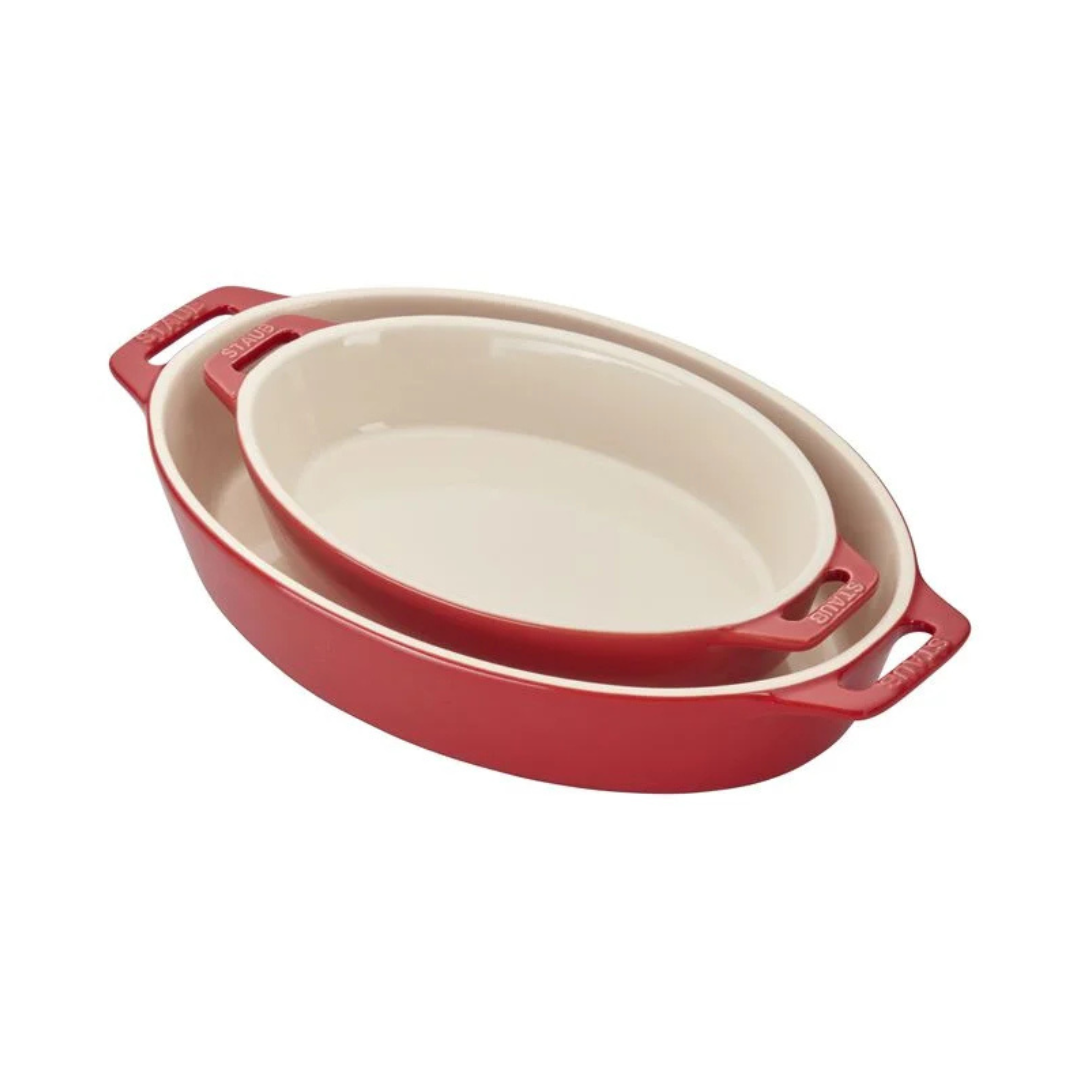 Staub Ceramic Oval Baking Dish 2 Piece Set - Cherry