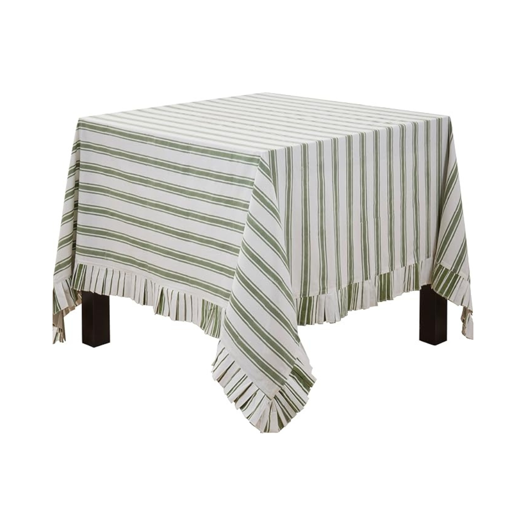 Striped Block Print Tablecloth 70