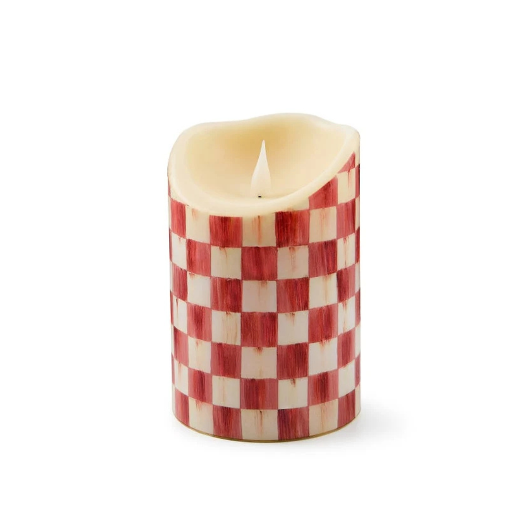 Cherry Check Flameless Pillar Candle, 6"