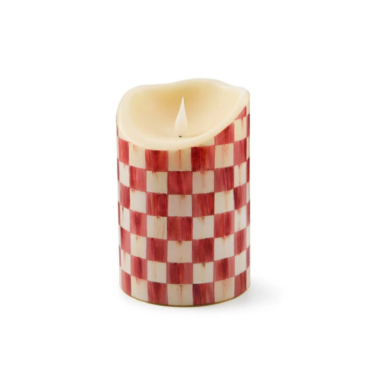 Cherry Check Flameless Pillar Candle, 6"