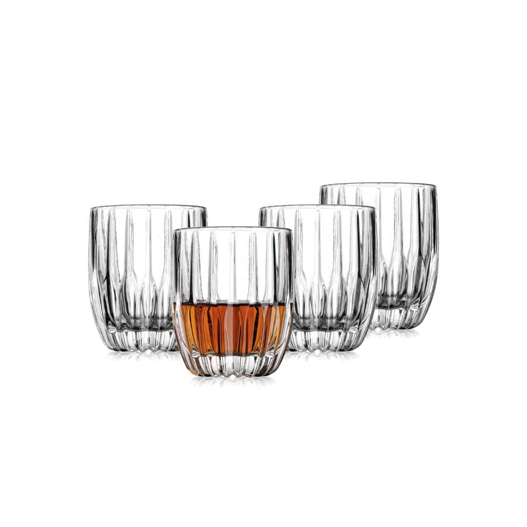 Pleat Double Old Fashion, Highball & Goblet Glassware, Set of 12