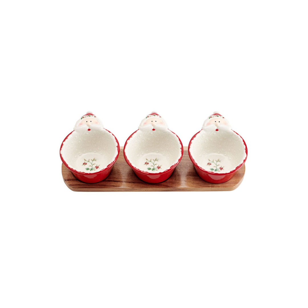 Winterberry® Set of 3 Santa Dip Bowls with Wood Base