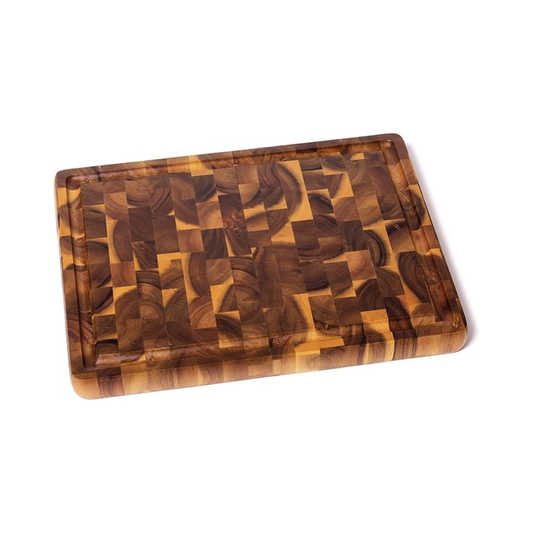 Acacia End Grain Cutting Board with Inset Handles