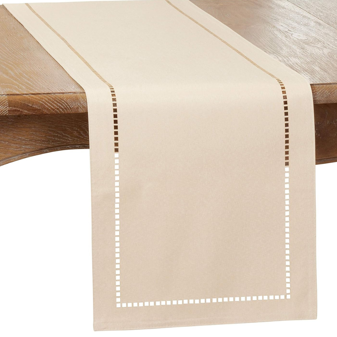 Laser-Cut Hemstitch Runner Natural  14x72