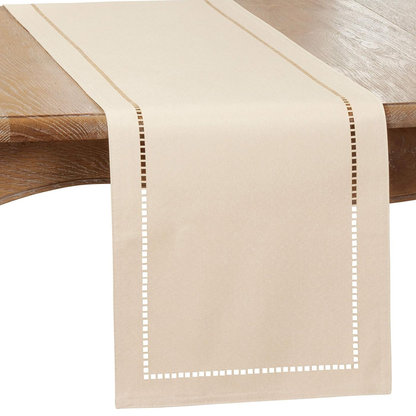 Laser-Cut Hemstitch Runner Natural  14x72