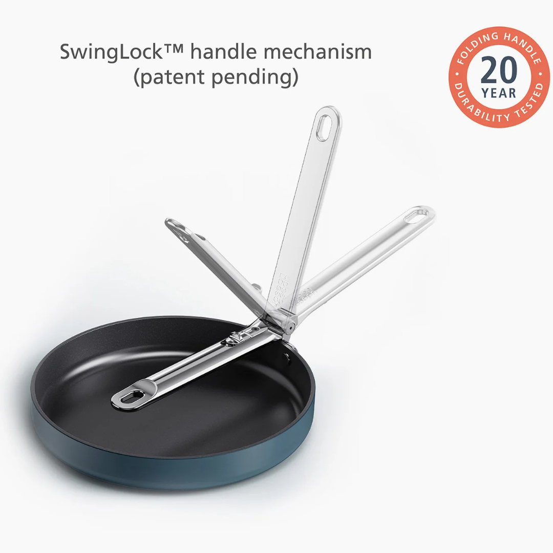 Space Folding Handle Ceramic Non-Stick 3-Piece Blue Cookware Set