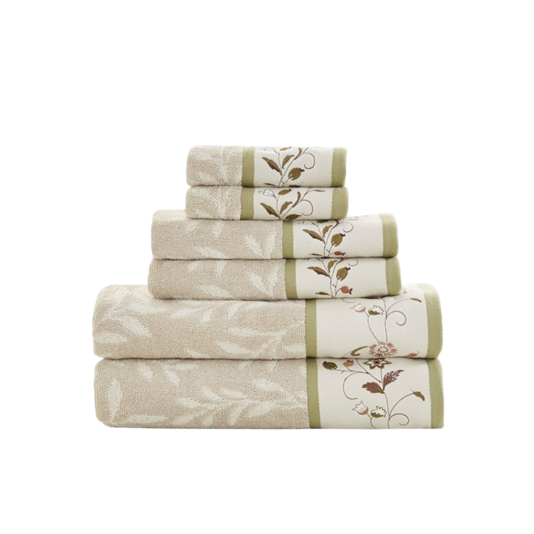 Serene Embroidered Cotton Jacquard 6 Piece Towel Set