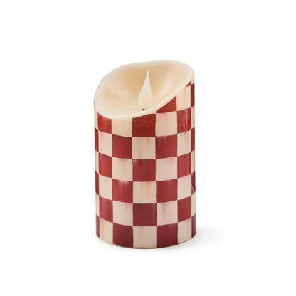 Cherry Check Flameless Pillar Candle, 5"