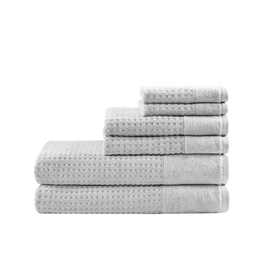 Spa Waffle Cotton Jacquard Antimicrobial Bath Towel 6 Piece Set - Grey