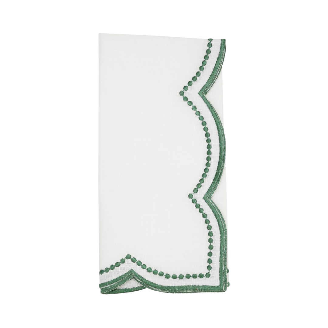 Embroidered Polka Dot Napkin W/ Scalloped Borde Set of 4