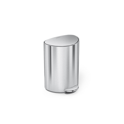 6L Semi-Round Step Can, Brushed Stainless Steel