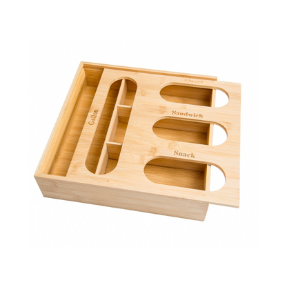 Bamboo Storage Bag Holder, 4 Compartments