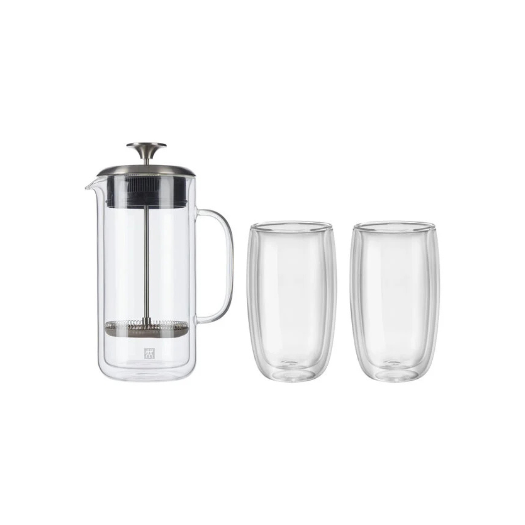 Sorrento Double Wall Glassware French Press And Latte Glass Set of 3