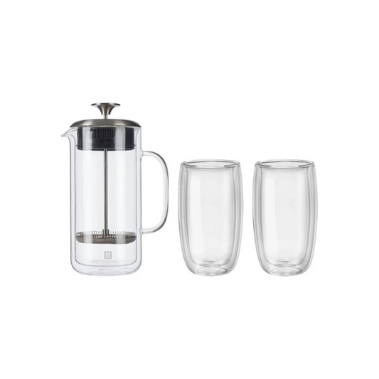 Sorrento Double Wall Glassware French Press And Latte Glass Set of 3