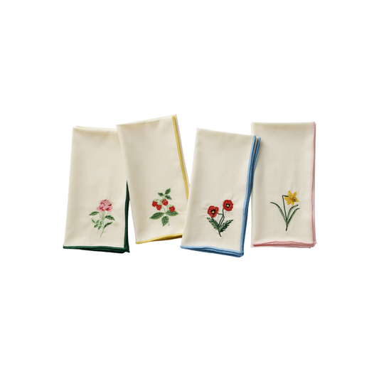 Garden Study Embroidered Cotton Napkins, Assorted