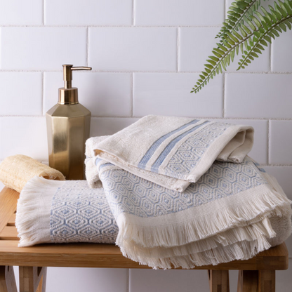 Lisbon Hand Towel - Blue- Natural