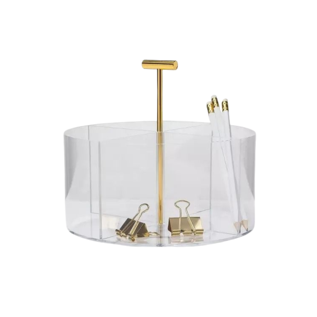 4 Compartment Storage Spinner with Gold Puller - Clear